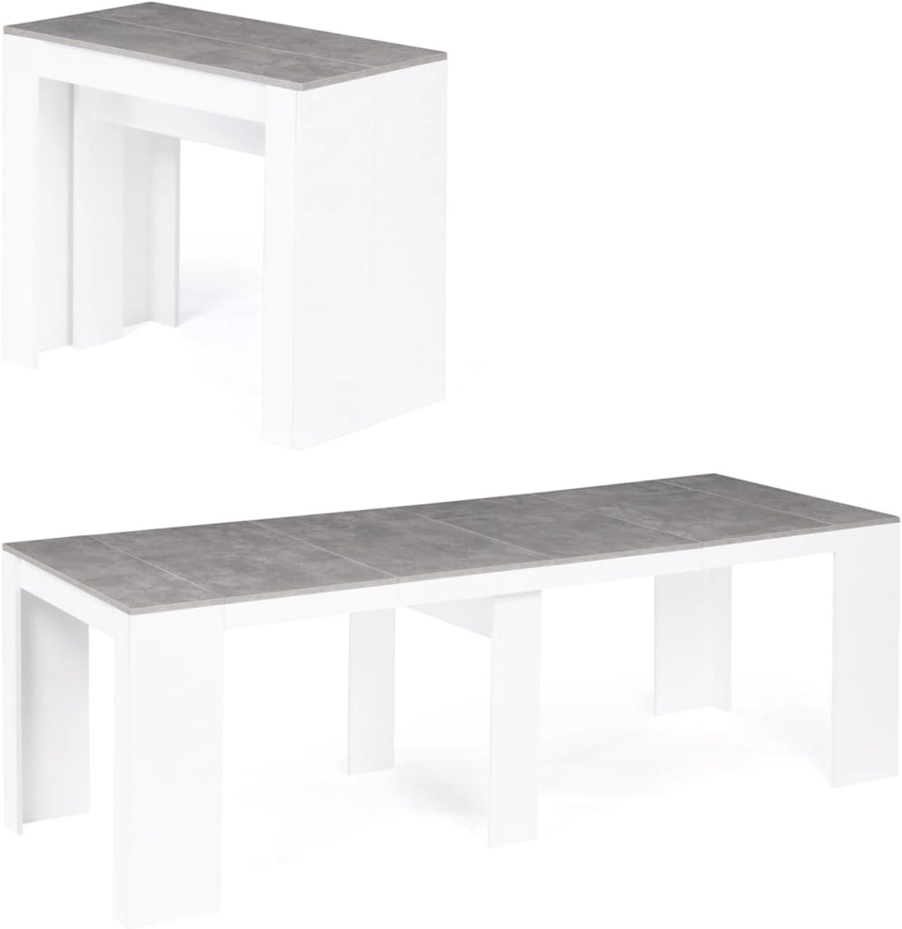 Consolle allungabile ORLANDO, 10 persone, 235 cm, legno bianco ed effetto cemento