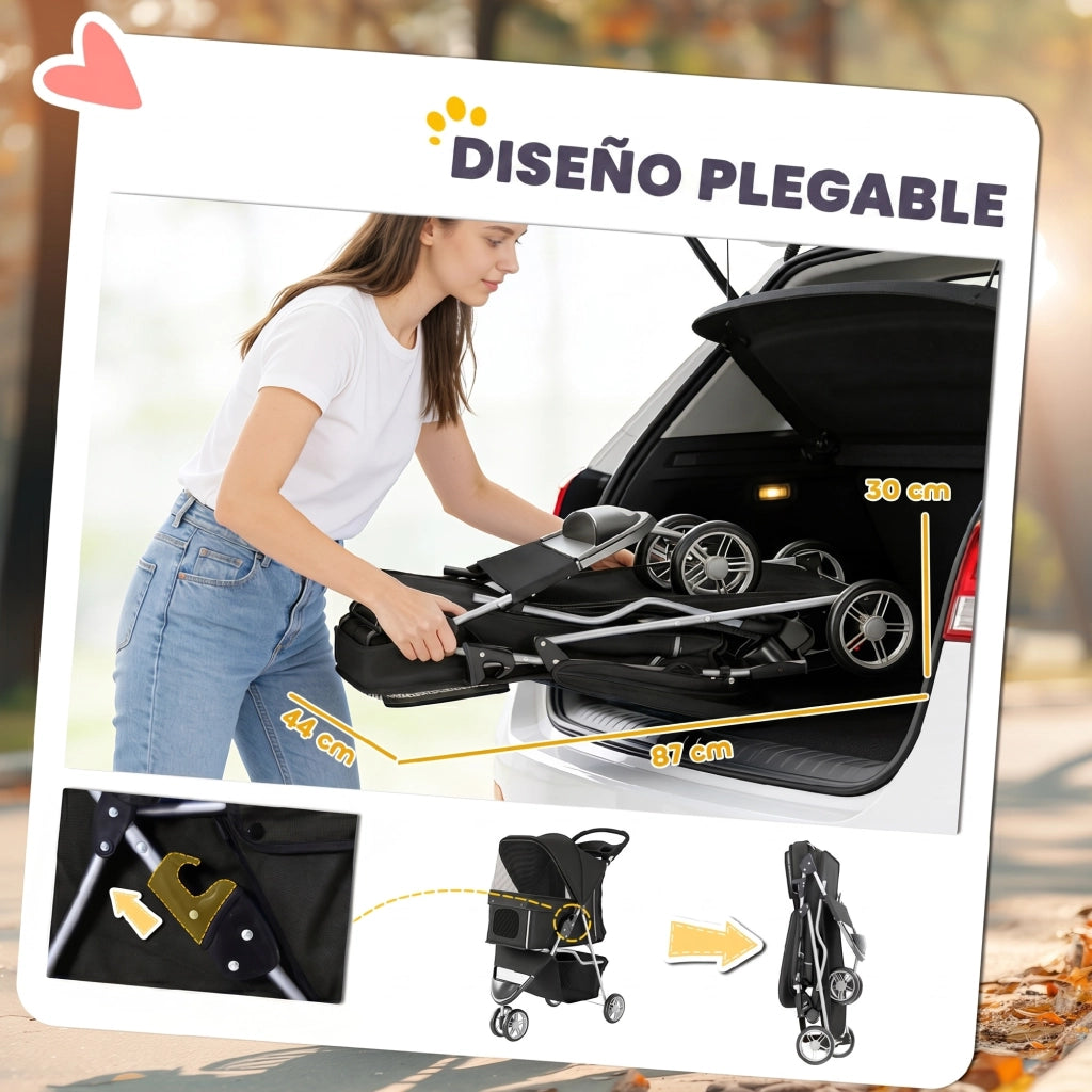 Carrello Trasporto Cani Piccoli con Cestino ¨C Zephmum ¨C Nero 77x44x102 cm