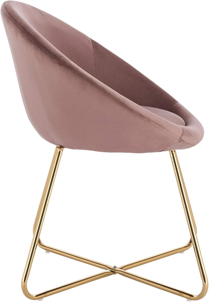 1x Sedie sala da pranzo Sedie cucina moderne poltrona, Adatte per Sala pranzo Soggiorno, Camera da Letto, Schienale, Tessuto di velluto, Oro Metallo, Rosa BH217rs-1