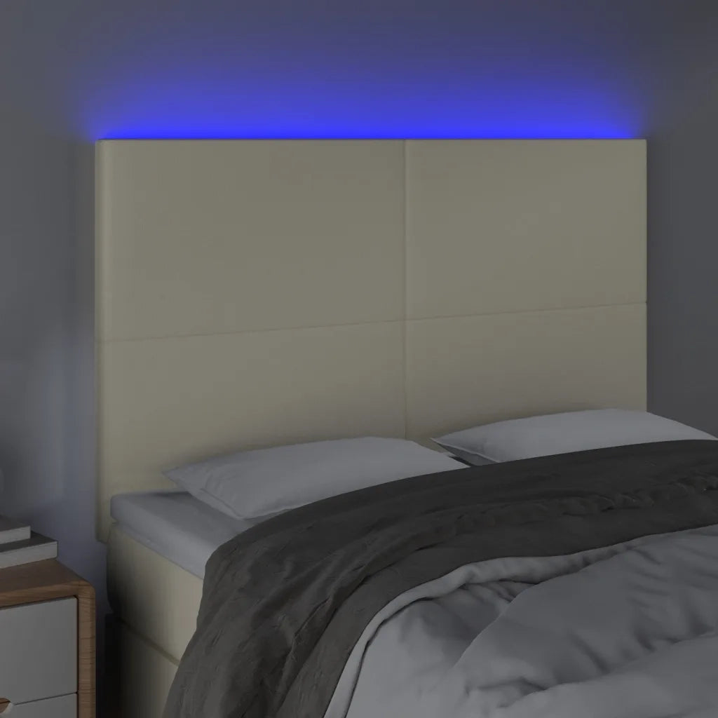 Testiera a LED-Testata con LED Crema 144x5x118/128 cm in Similpelle