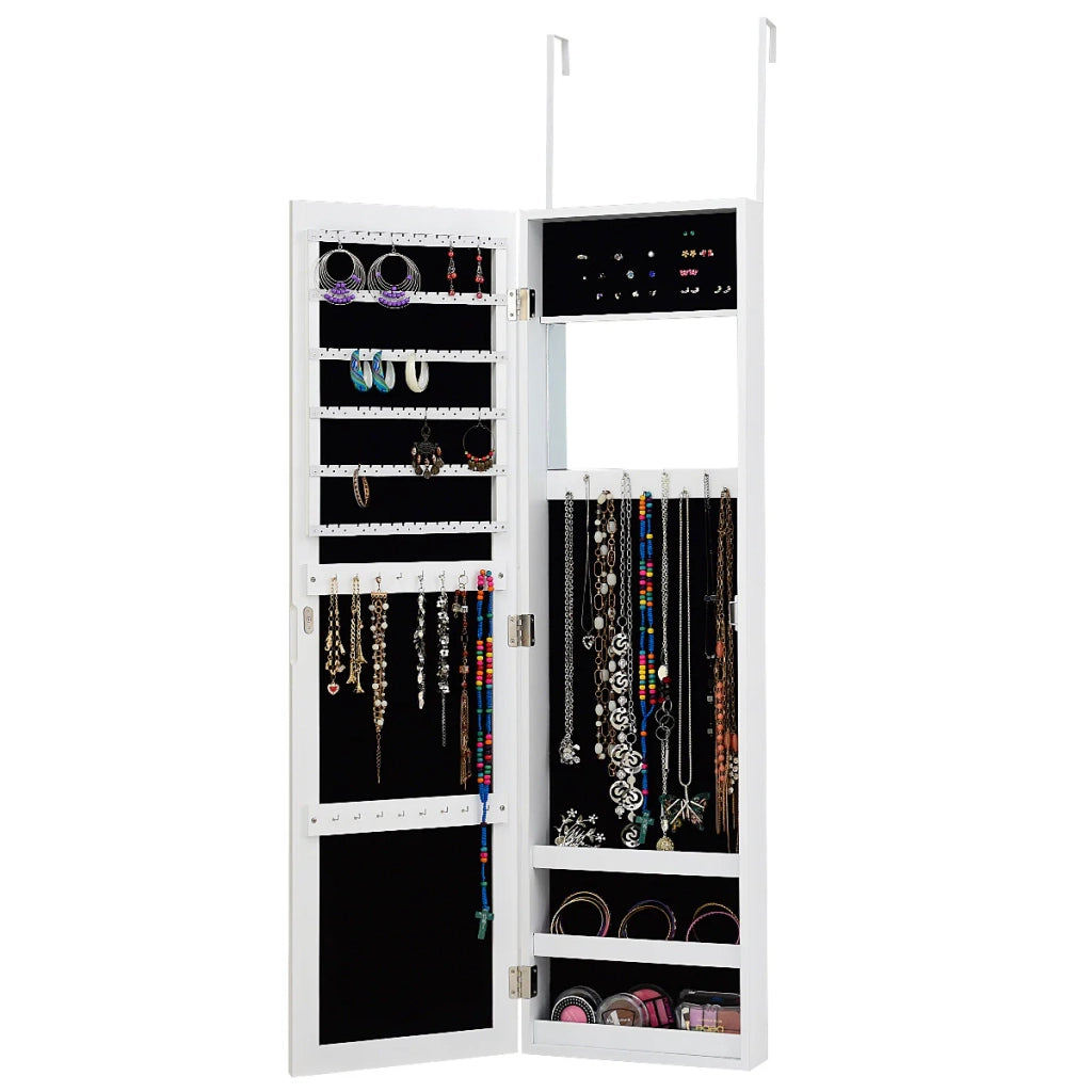 Mobiletto portagioie da parete con specchio 31,5 x 8,7 x 110 cm grande capienza design moderno MDF bianco 20_0010335