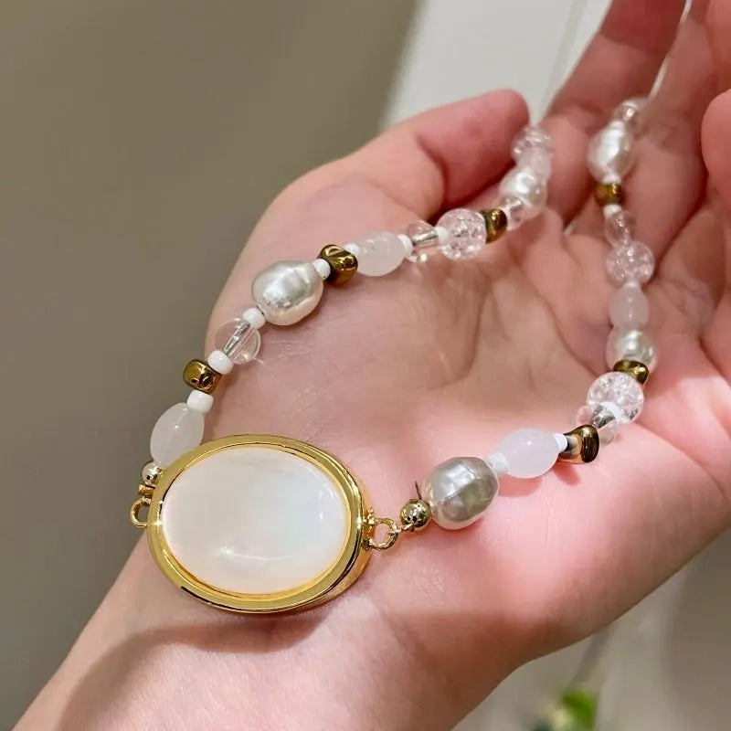 Collana ovale con perline di cristallo fatta a mano, regalo di Natale o di compleanno.