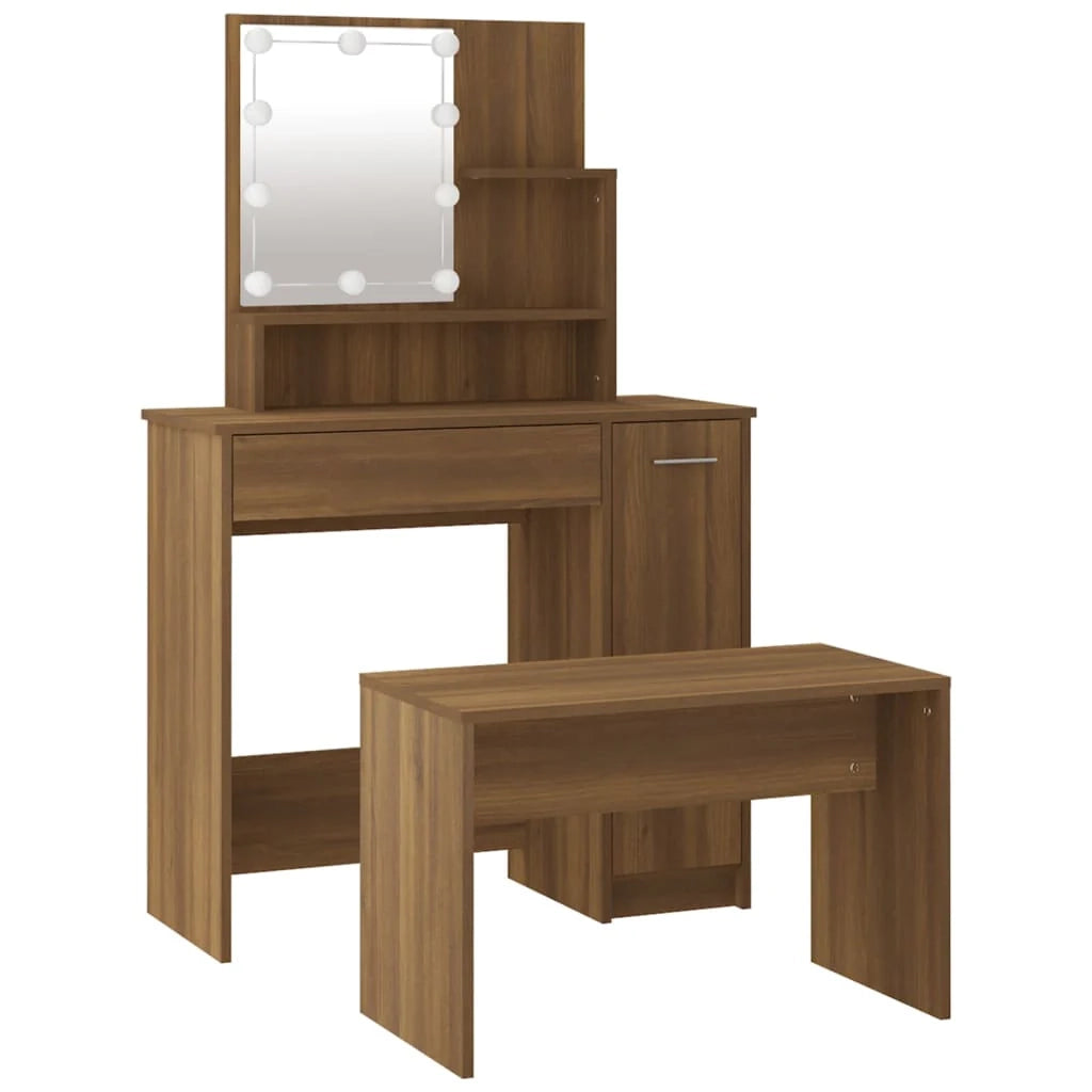 Set da toeletta con illuminazione a LED 86,5 x 35 x 136 cm legno ingegnerizzato marrone 02_0006387