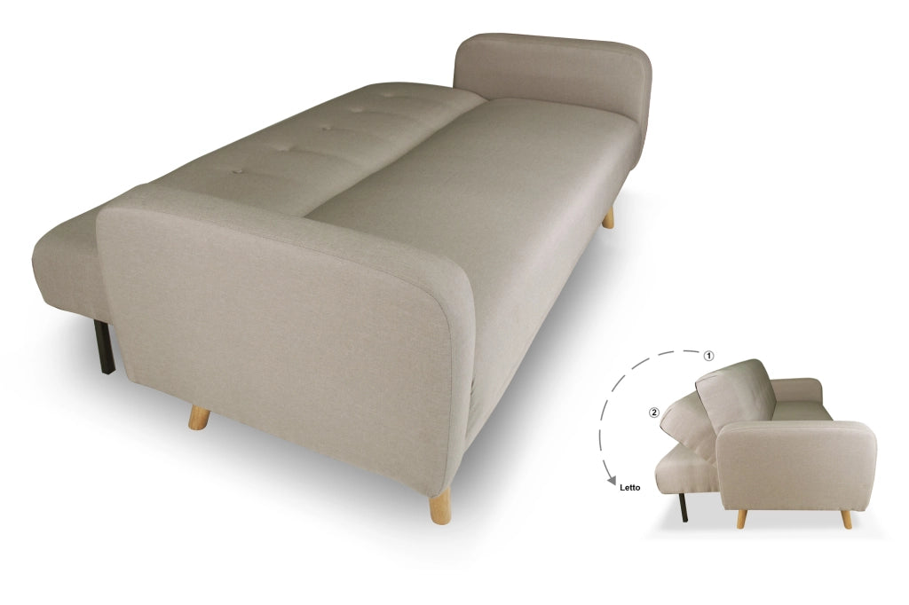 Divano letto clic clac in tessuto vellutato tortora, divano 3 posti - Henry - DL-HE03FBC