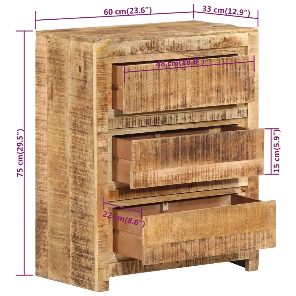 Cassettiera 60x33x75 cm in Legno Massello di Mango 338436