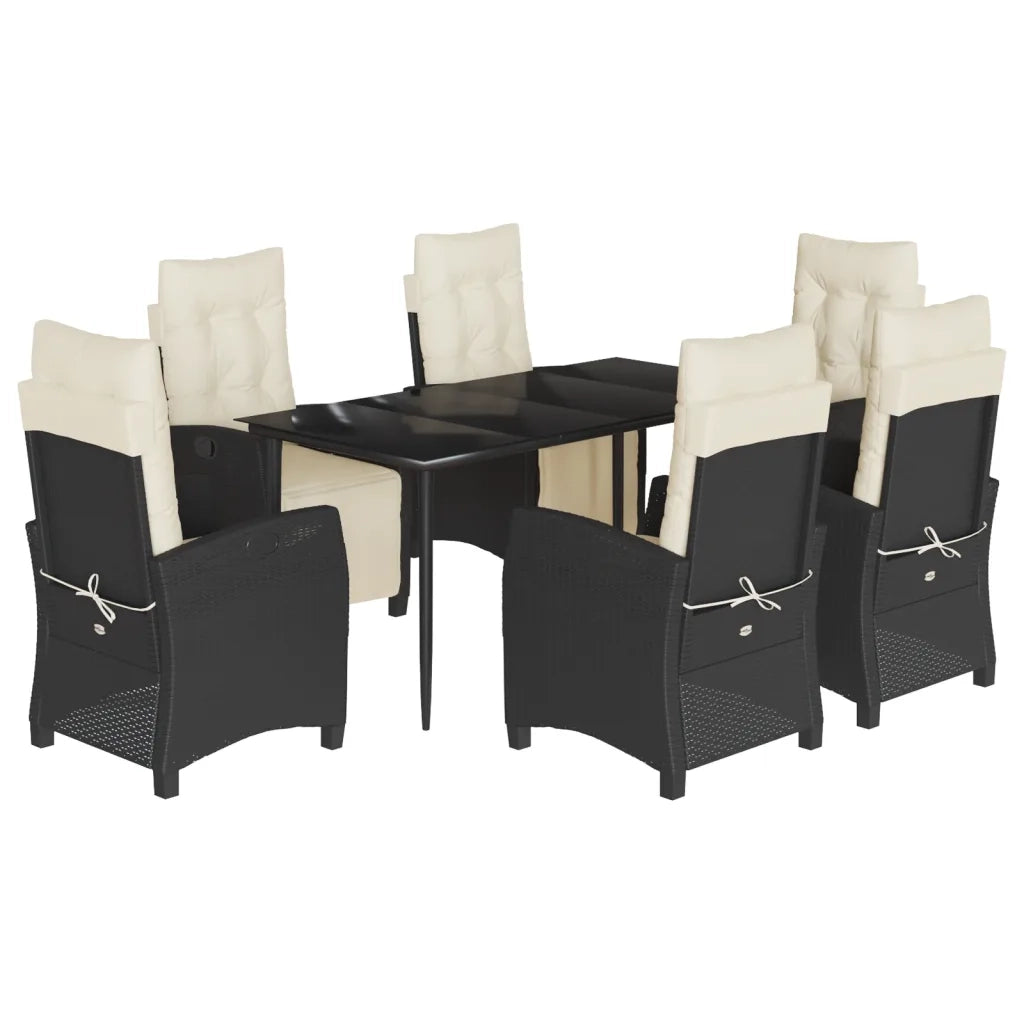 Set da Pranzo da Giardino 7 pz Nero con Cuscini in Polyrattan