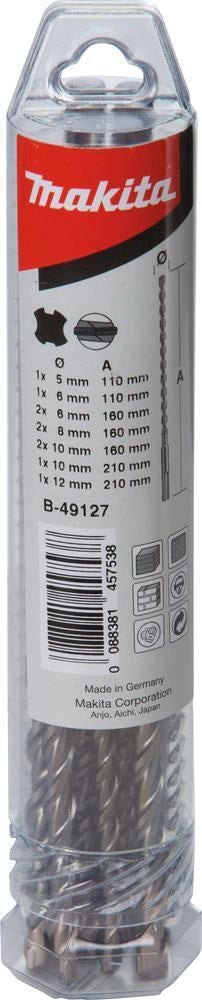 Makita B-49127 SDS-Plus Set Punte per Trapano V-Plus 10 Pezzi per Calcestruzzo e Muratura Ø 5 6 8 10 12 mm