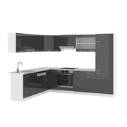 Cucina angolare completa R-Line Antracite lucido/Bianco 287 x 227 cm, PL Marmo Vicco