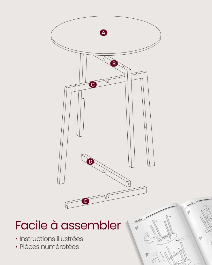 Tavolo da pranzo/cucina rotondo per soggiorno/ufficio 80 x 75 cm stile industriale marrone 12_0007439
