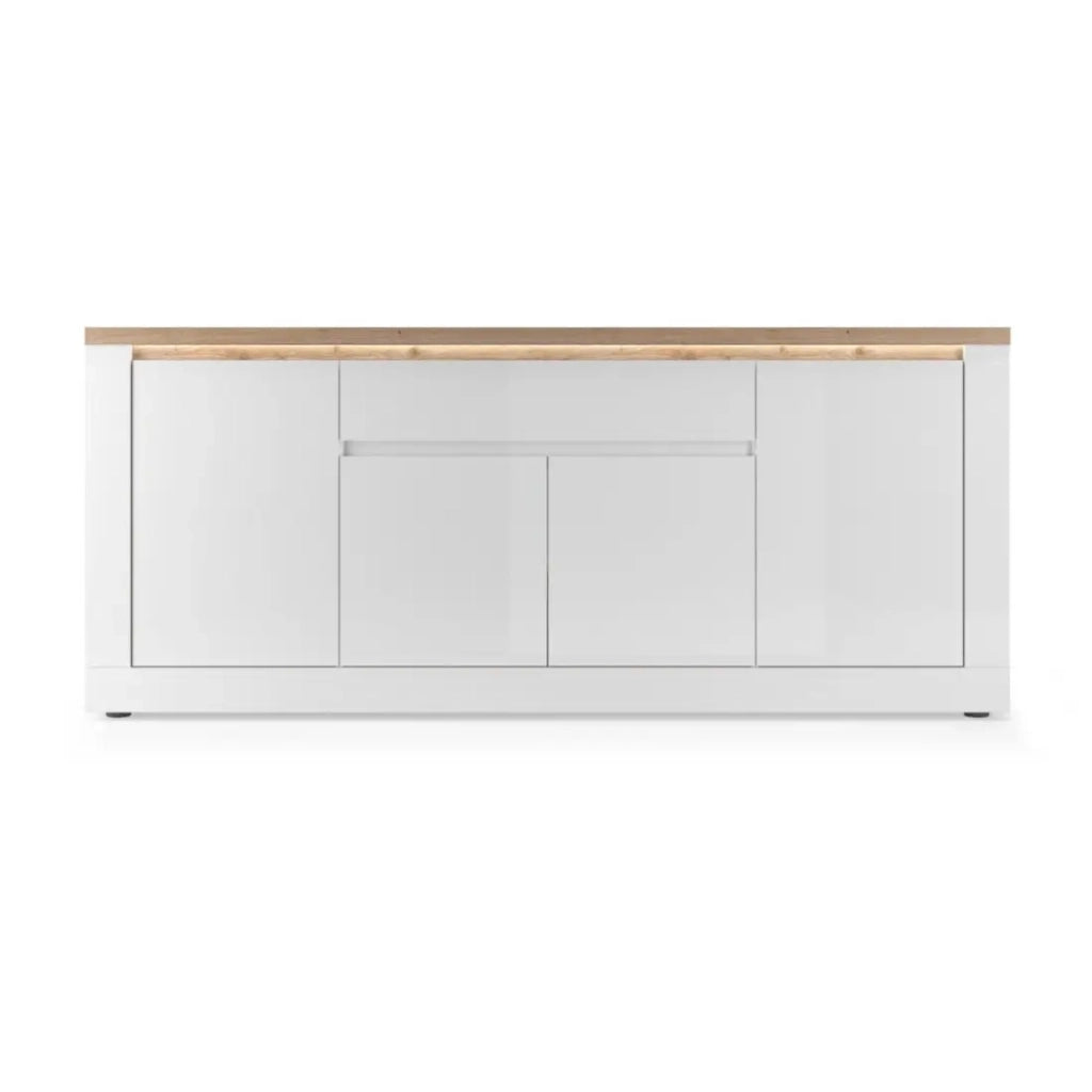 Buffet SASHA – 4 porte + 1 cassetto con LED integrato – Bianco laccato e Rovere Cadiz