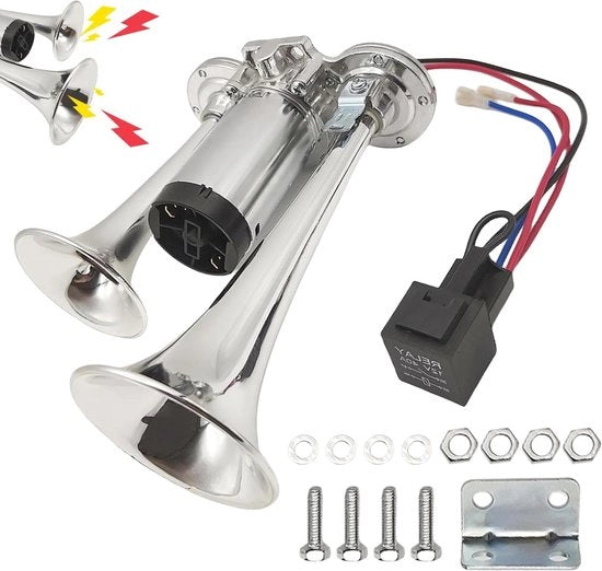 Fischia Acustica 12 V in Argento - Fischia Alta e Bassa per Auto, Camion, Barche, Motocicli Fischia Acustica