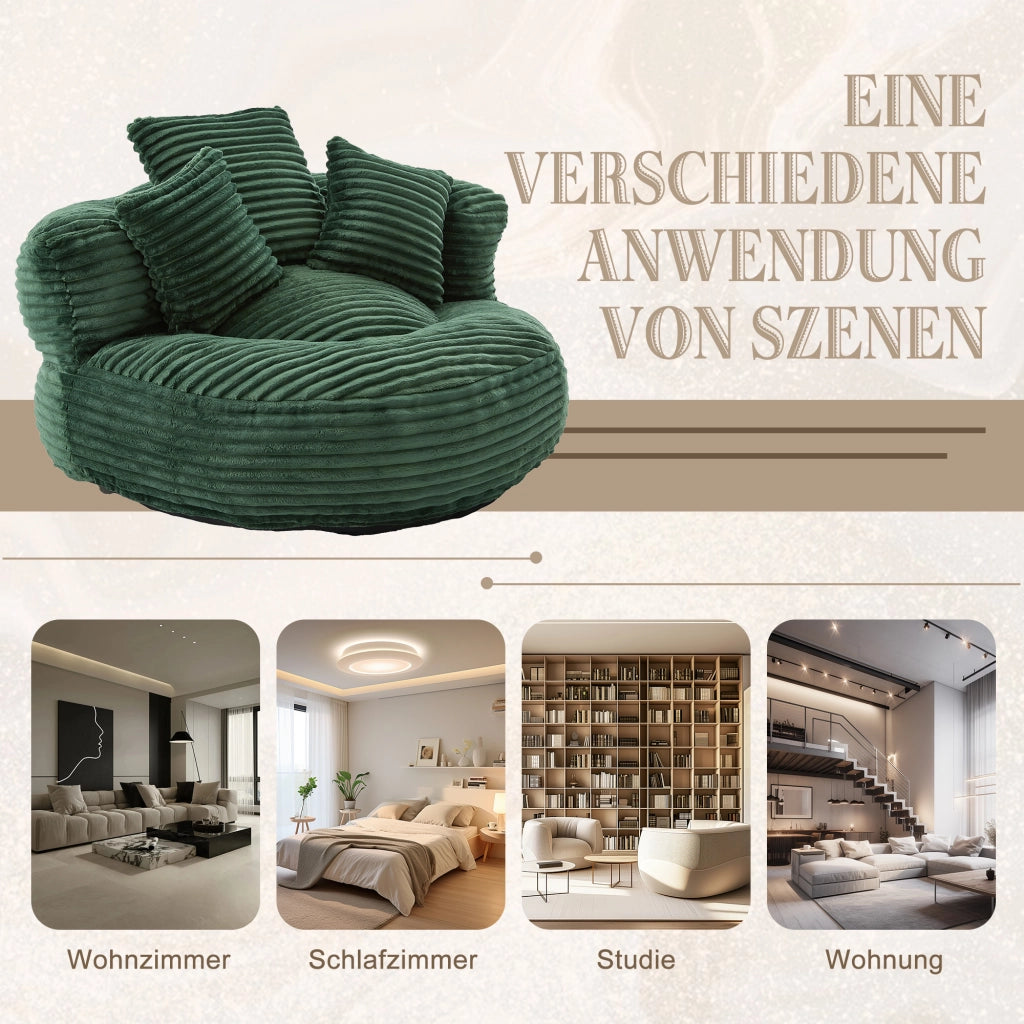 OKWISH Poltrona Pouf con Schienale Alto, Braccioli Avvolgenti e Seduta Ampia, Velluto a Coste, Verde Smeraldo