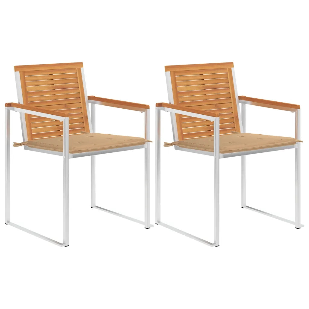 Sedie da Giardino 2 pz con Cuscini in Legno Acacia e Acciaio