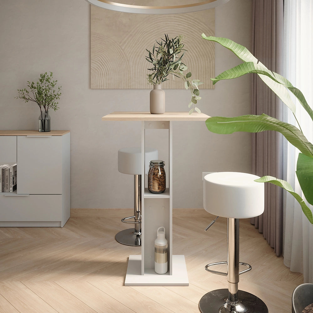 Vicco tavolo bar con sgabelli Bianco/Sonoma 65 x 65 cm con 2 sgabelli da bar