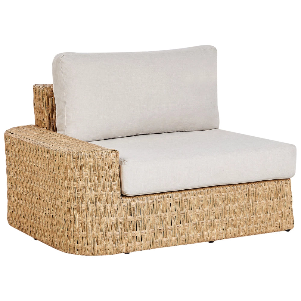 Set da giardino con divano angolare a sinistra, cuscini beige, rattan sintetico, 4 posti, con tavolino dal piano a vassoio
