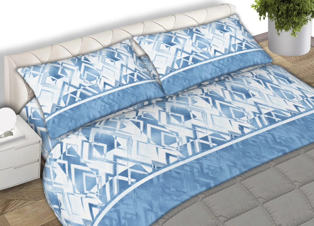 Completo Lenzuola Letto 100% Cotone Made Italy Disegno Rombo CN - Singolo - Azzurro
