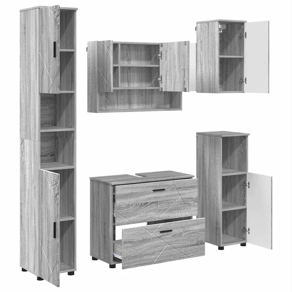 Set di mobili per il bagno con cassetto 5 pcs Grigio Sonoma 3393069