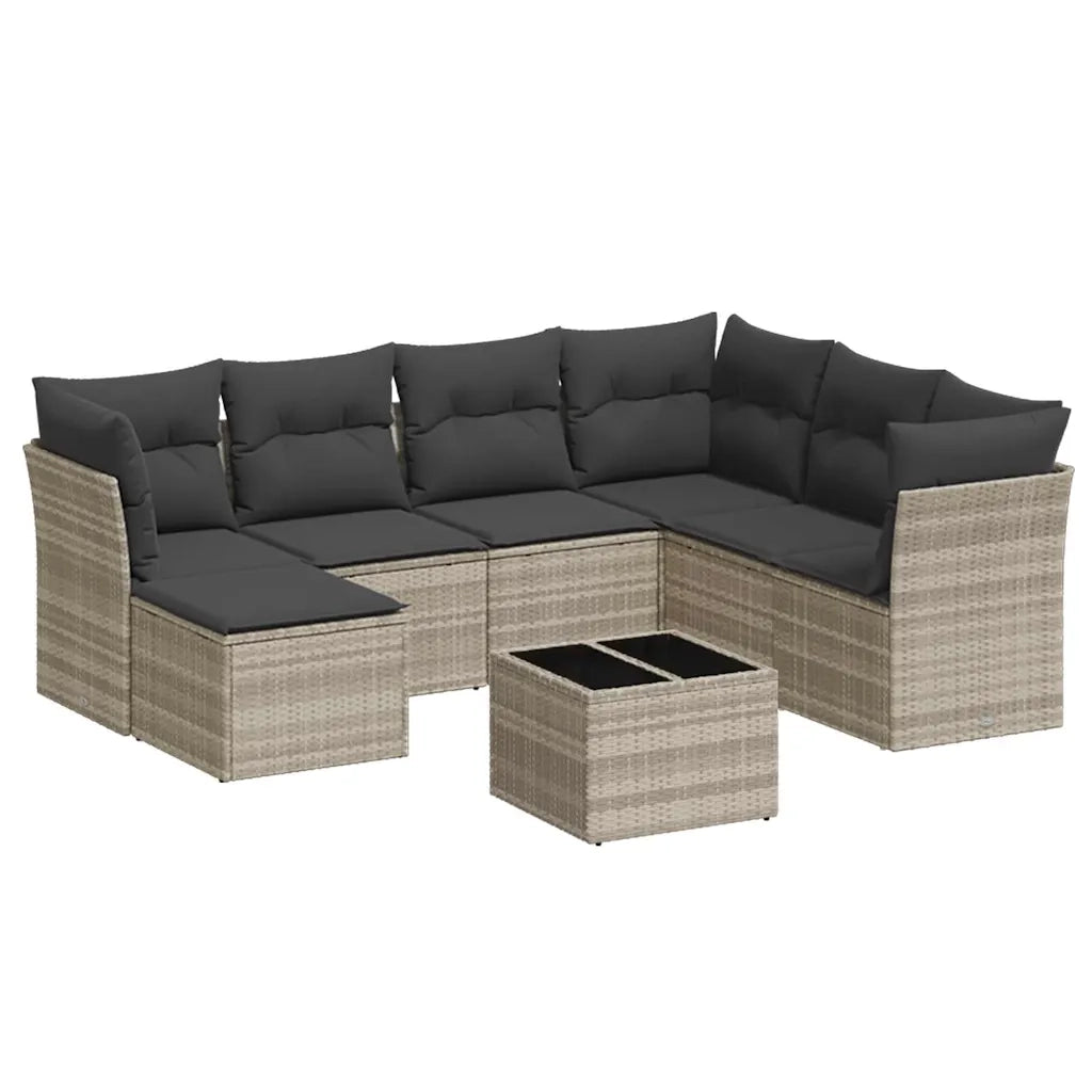 Set Divano da Giardino 8pz con Cuscini Grigio Chiaro Polyrattan 3249841