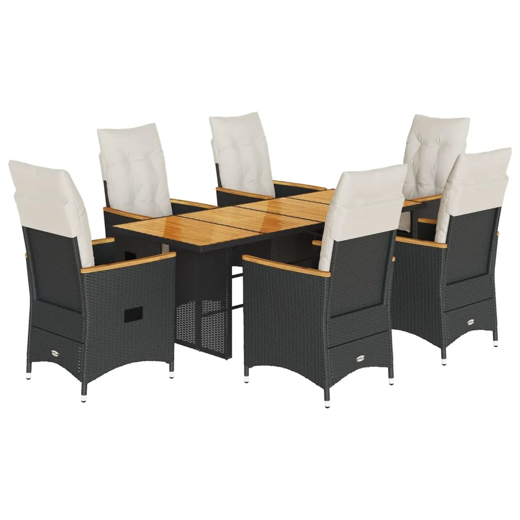 Set da Pranzo da Giardino 7 pz Nero con Cuscini in Polyrattan 3276840