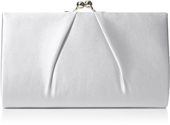 Borsa di Caricamento Classica in Satin, Clutch per Donne, Argento, 5,1 x 12 x 20,8 cm (B x H L)