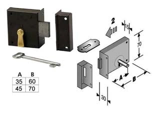 SERRATURA DA APPLICARE PER CANTINE 188- - entrata mm.45 lunghezza mm.70 DX - 2 pezzi BONAITI