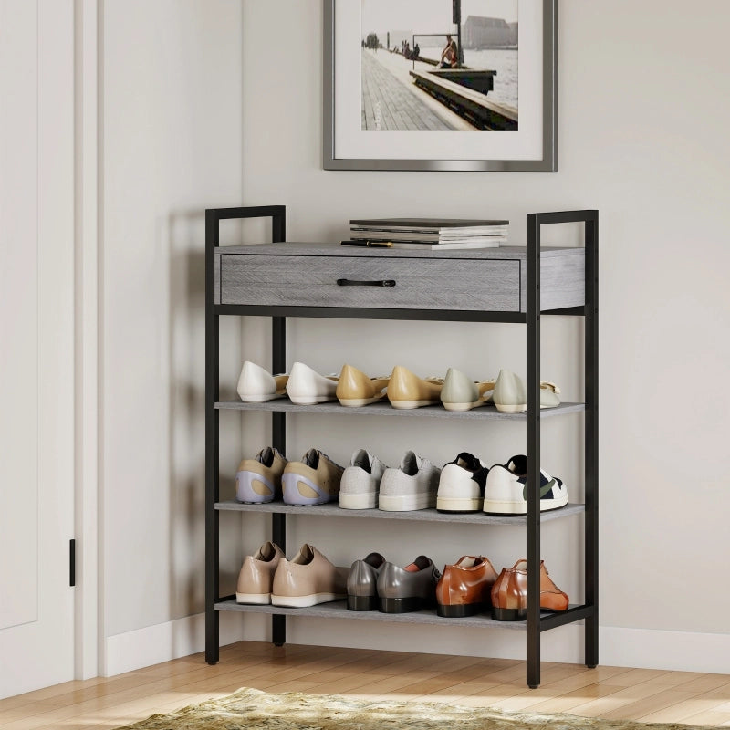 SCARPIERA a 3 ripiani con cassetto 70x30x87,6 cm grigio metallo