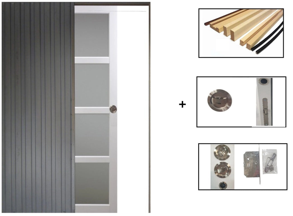 Porta scorrevole Tana bianca larghezza 73 con sistema di galandage + kit finitura incluso