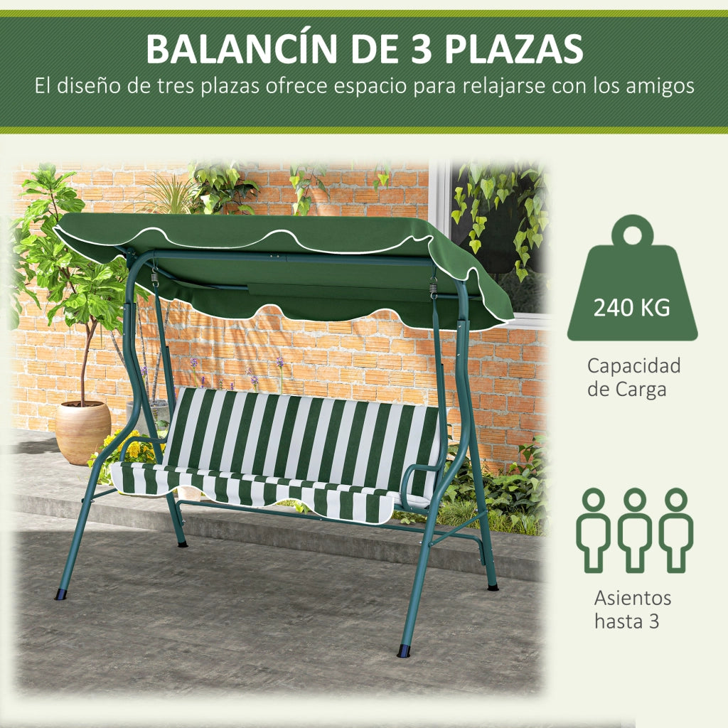 Sedia a dondolo da giardino con ombrellone ¨C zephmum ¨C verde 170x110x153 cm
