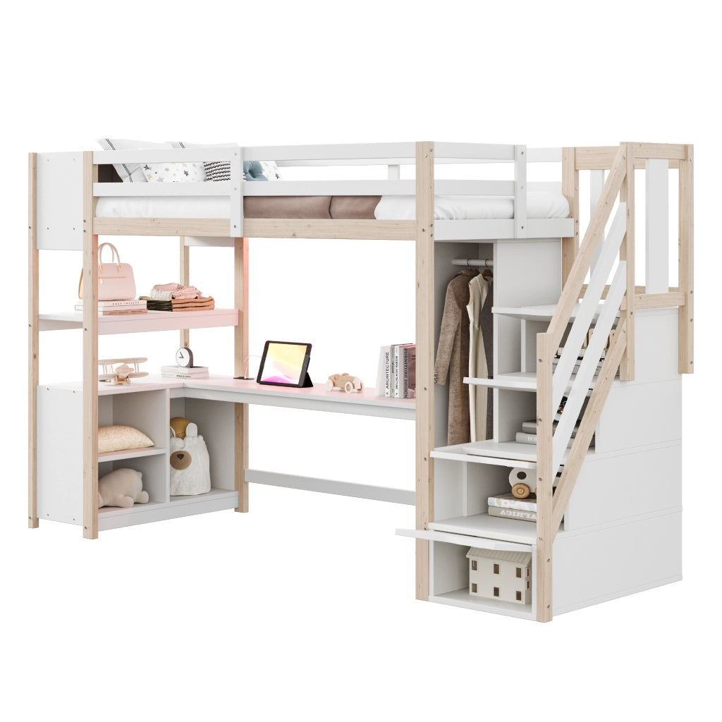 LETTO A CASTELLO MULTIFUNZIONE 90 x 200 cm Bianco con scrivania e armadio