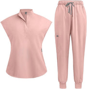 Kit di Scrub Medici Separato - Top Stretch con 2 Tasche - Pantalonino Yogacentro aderente - Impermeabile - Resistente all'ammaccatura - Collo a V - Abbigliamento da Allenamento