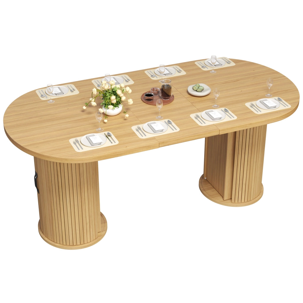 Tavolo allungabile con vano nascosto e maniglie in metallo, per sala da pranzo, in MDF, naturale, 149.8 × 80 × 75 cm