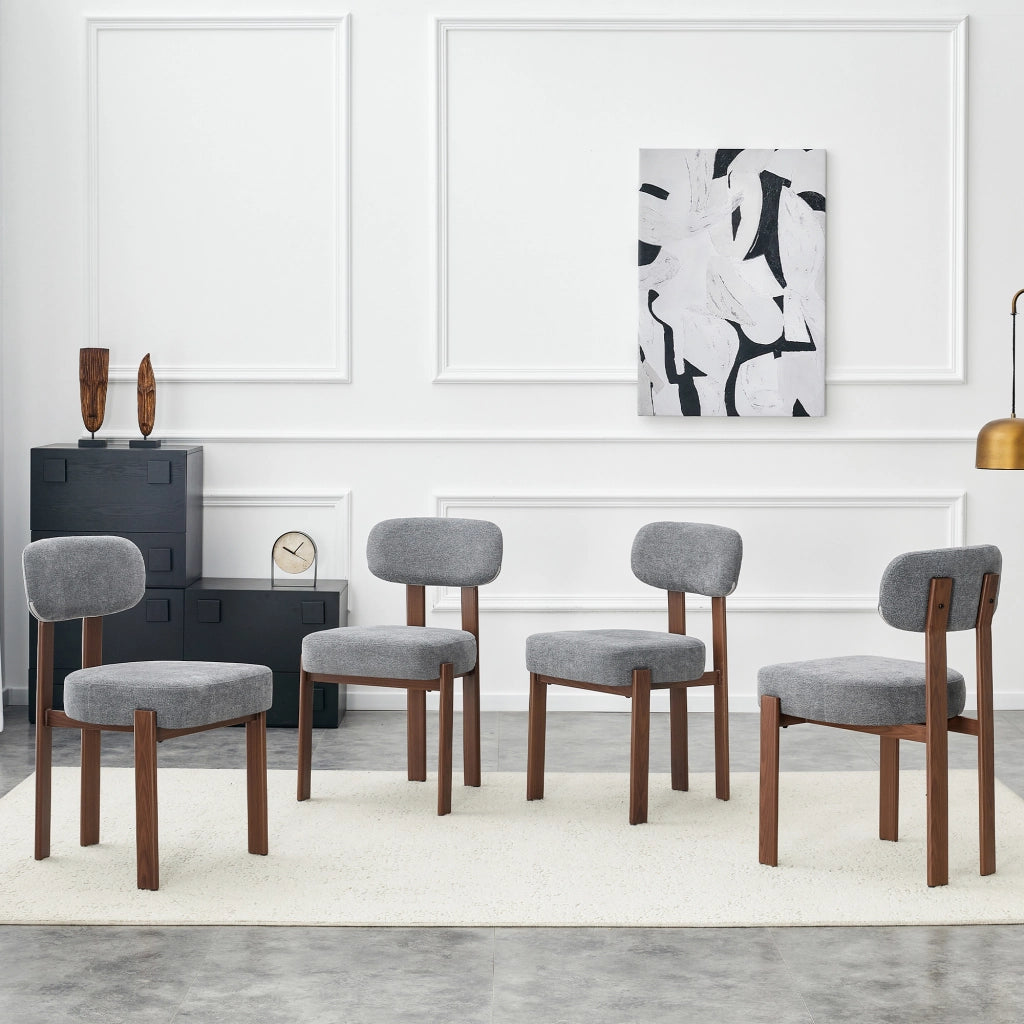 Set 4 Sedie da Pranzo Imbottite ¨C MINIMAL ¨C Tessuto Lino, Schienale Curvo, Stile Moderno