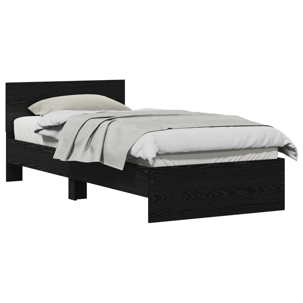Letto senza Materasso con Testiera Nero Rovere 75x190 cm
