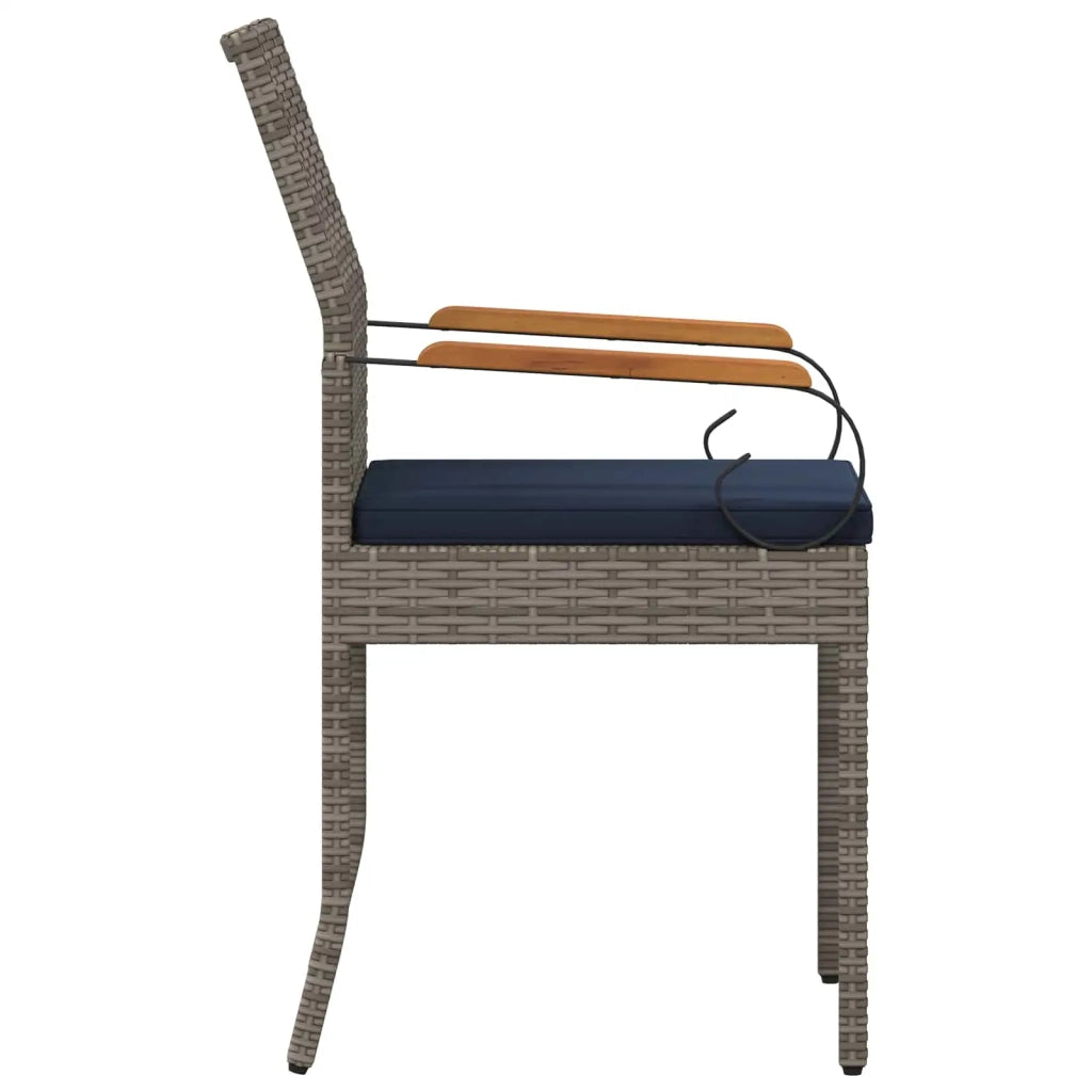 Sedie da giardino 2 pcs Grigio e Blu Navy Polyrattan e acacia