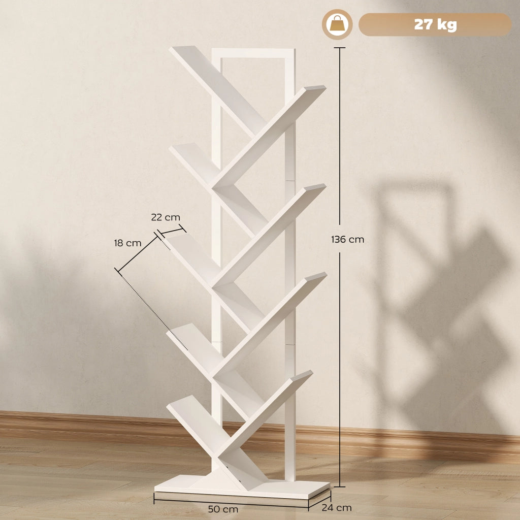 Libreria Scaffale Albero con 9 Ripiani ¨C zephmum ¨C Bianco 50x24x136 cm