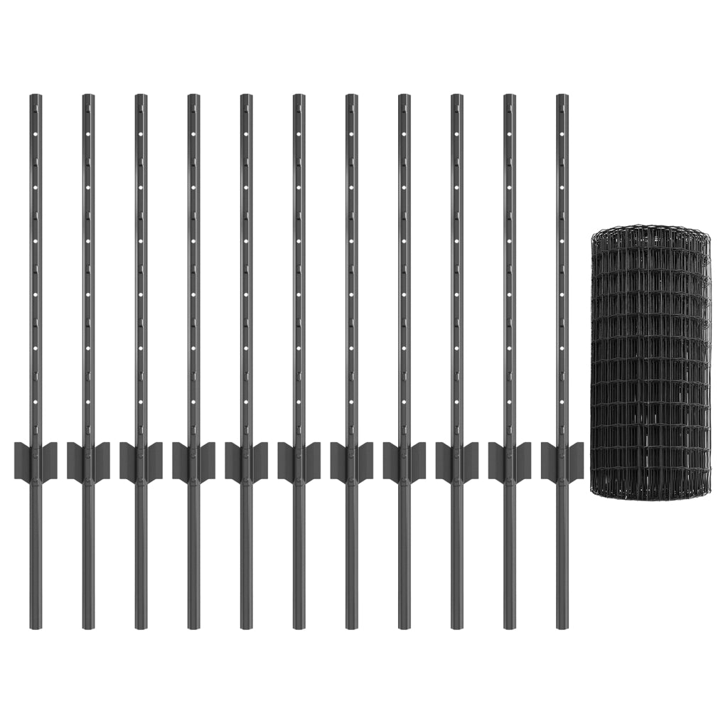 Recinzione Euro con 11 Post U Grigio 0,6x25 m Acciaio