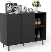 Credenza a buffet da cucina con 2 ante, armadio con ripiani regolabili e gambe metalliche, 106 x 38 x 80 cm, con kit antiribaltamento, mobile per sala da pranzo, soggiorno (nero)