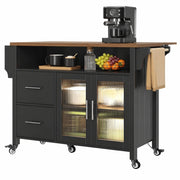 Carrello da Cucina con 2 Cassetti; Anta in Vetro; LED; Portasciugamani e Ruote per Cucina 139×40×94 cm