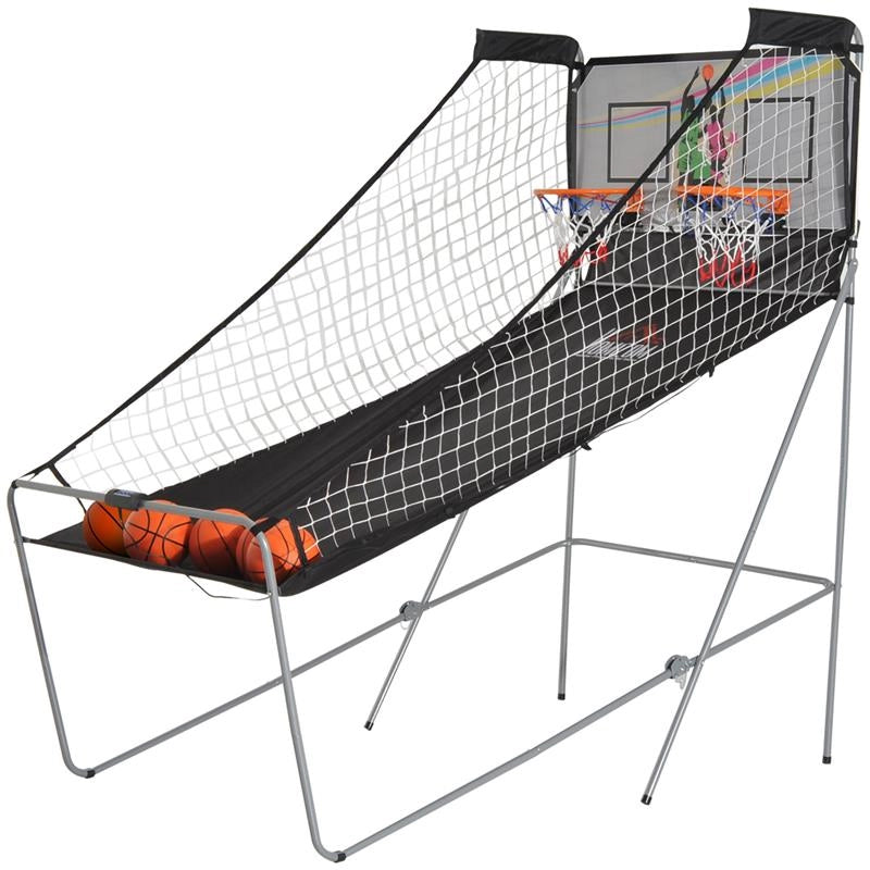 CANESTRI BASKET CON TABELLONE LED 4 PALLONI E 8 MODALITA DI GIOCO 205X110X205 CM BIANCO E NERO