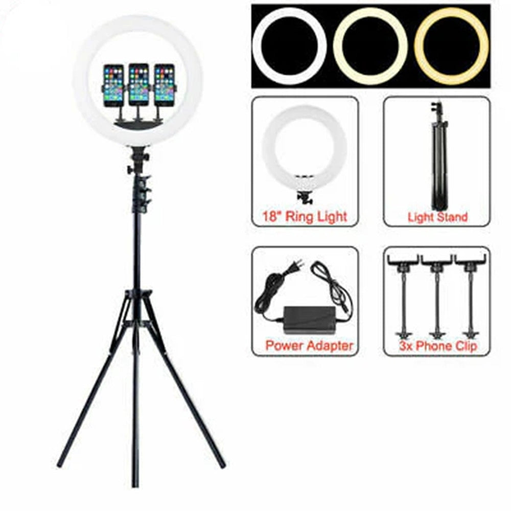 Trade Shop - Luce Ad Anello Led Con Staffa Treppiede Telecomando Supporto Smartphone Foto Set Q-1800 -