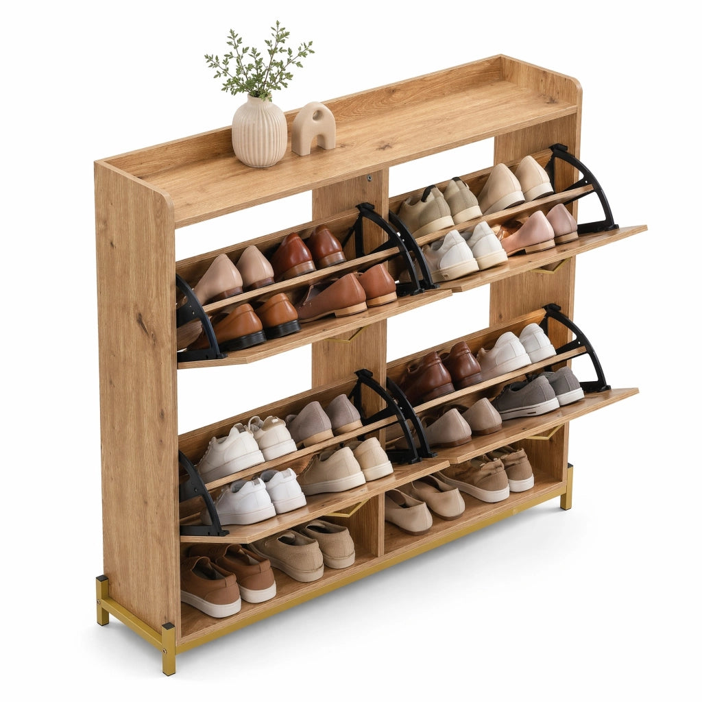 Scarpiera salvaspazio in MDF con struttura in metallo 108;5 x 24 x 100 cm; colore legno