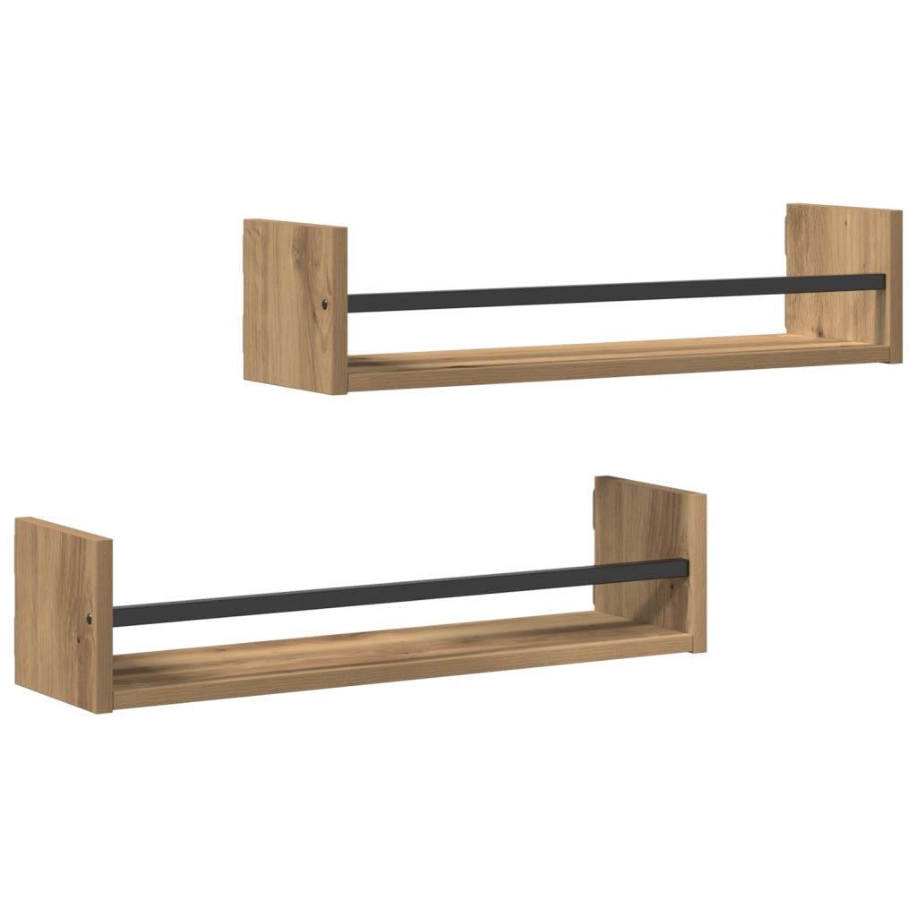 Mensole a parete 2 pezzi Rovere artigianale 60x16x14 cm Legno ingegnerizzato