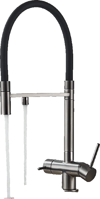 Lana | Rubinetto estraibile grigio nero a 3 vie | Miscelatore cucina per acqua potabile in acciaio inossidabile | Girevole a 360° Filtra 3 connessioni