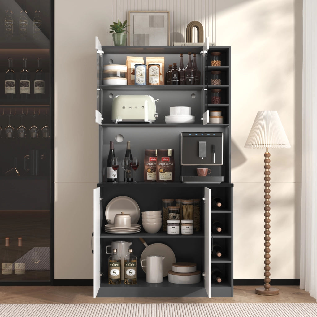 Mobile da cucina con LED e vetro rinforzato 100x47x187 cm; MDF e PB; grigio e bianco
