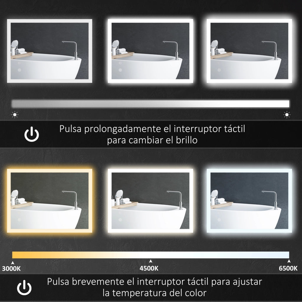 Specchio da Bagno LED con Antivappo Retroilluminato 3 Colori ¨C zephmum ¨C 70x50 cm