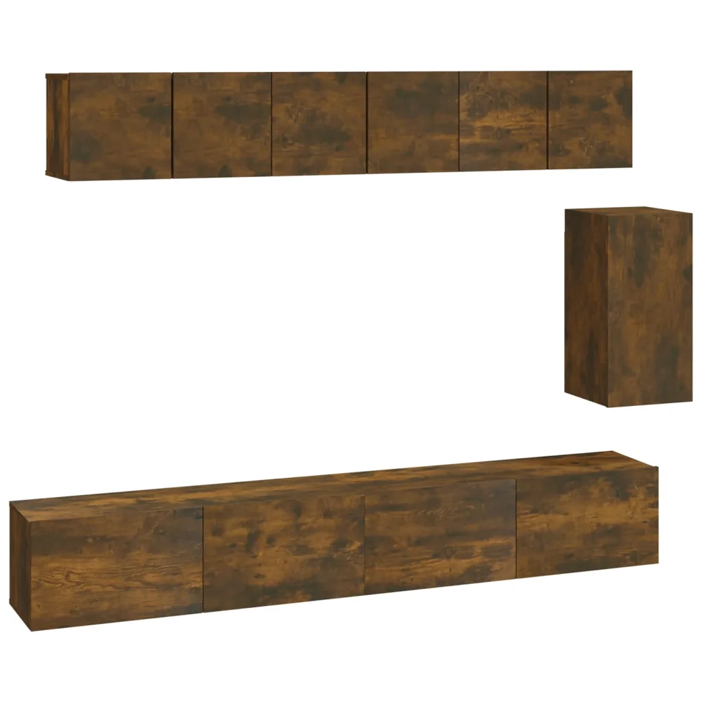 Set di Mobili Porta TV 6 pz Rovere Fumo in Legno Multistrato cod mxl 17128
