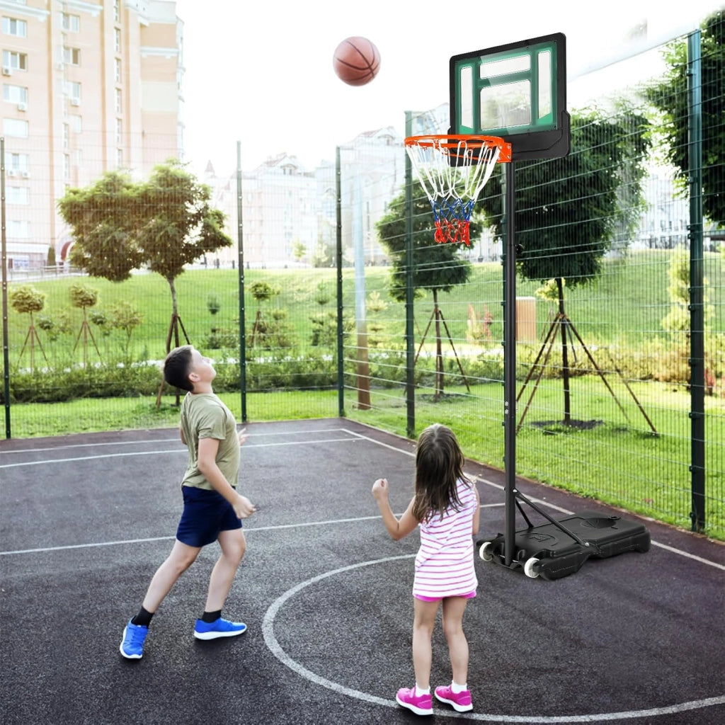 Canestro Basket da Interno ed Esterno Portatile e Regolabile in Altezza 90-210cm, Canestro da Basket per Bambini con Ruote, Incavo per Pallone e Tabellone Infrangibile