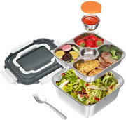 Lunchbox per adulti, acciaio inossidabile, impermeabile, 1900 ml lunchbox in acciaio inossidabile, grande contenitore per insalata da portare con forchetta, lunchbox con scomparti e chiusura, contenitore per bentos per lavoro, scuola, picnic