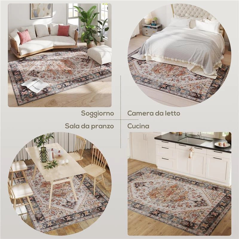 TAPPETO BOHEMIEN ANTISCIVOLO E LAVABILE A PELO CORTO PER SOGGIORNO E CAMERA, 230X160 CM, MARRONE