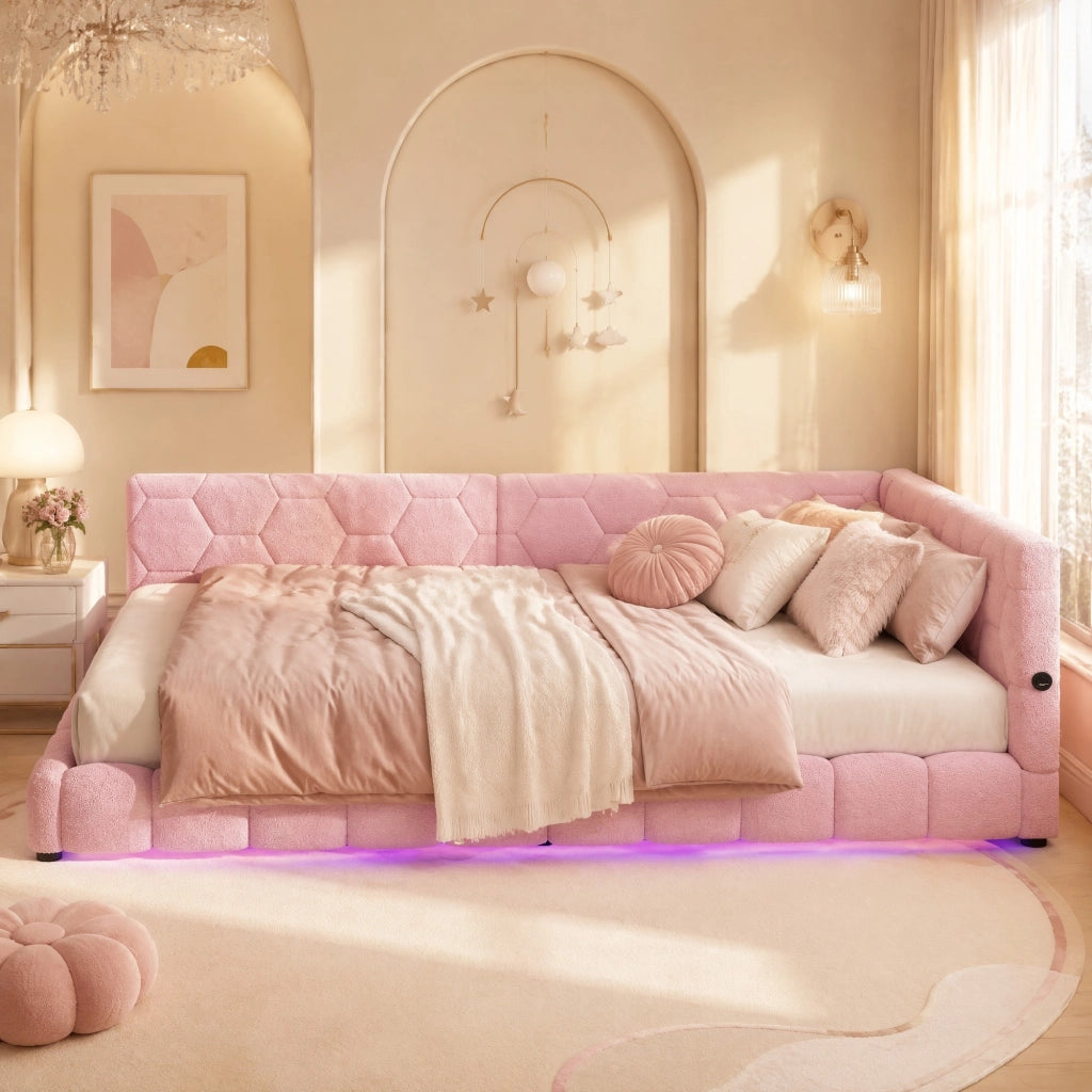 Divano letto matrimoniale 140x200 cm con luci LED, USB e Type-C